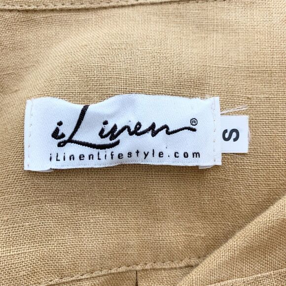I Linen Lifestyle Classic Button Down Two Tone Caramel Natural Side Pocket Small - Picture 7 of 11